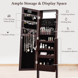 NNECW Standing Jewelry Armoire with 18 LED Lights and Mirror-Brown