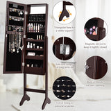 NNECW Standing Jewelry Armoire with 18 LED Lights and Mirror-Brown