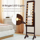 NNECW Standing Jewelry Armoire with 18 LED Lights and Mirror-Brown