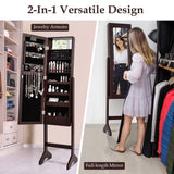 NNECW Standing Jewelry Armoire with 18 LED Lights and Mirror-Brown