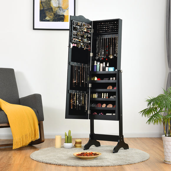NNECW Full-length Lockable Jewelry Storage Armoire with 4 Tilting Angles-Black