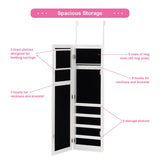 NNECW LED Lights Wall Door Mounted Jewelry Cabinet with Full Length Mirror