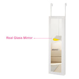 NNECW LED Lights Wall Door Mounted Jewelry Cabinet with Full Length Mirror