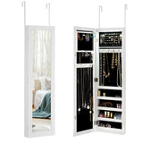 NNECW LED Lights Wall Door Mounted Jewelry Cabinet with Full Length Mirror