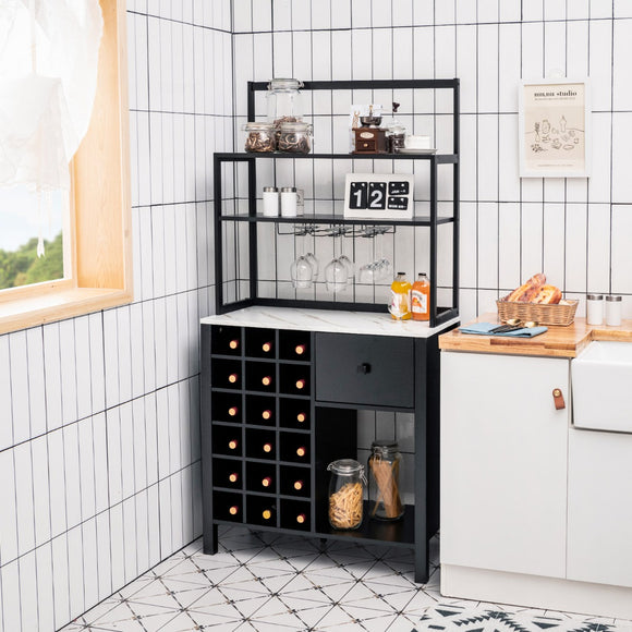NNECW Freestanding Kitchen Cabinet with Wine Rack for Dining Room