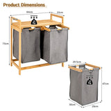 NNECW  2-Section Bamboo Laundry Hamper with Dual Compartments for Bathroom