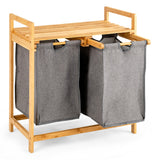 NNECW  2-Section Bamboo Laundry Hamper with Dual Compartments for Bathroom