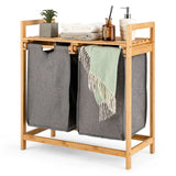 NNECW  2-Section Bamboo Laundry Hamper with Dual Compartments for Bathroom