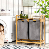 NNECW  2-Section Bamboo Laundry Hamper with Dual Compartments for Bathroom