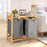NNECW  2-Section Bamboo Laundry Hamper with Dual Compartments for Bathroom