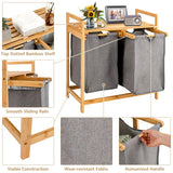 NNECW  2-Section Bamboo Laundry Hamper with Dual Compartments for Bathroom