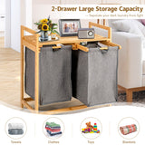 NNECW  2-Section Bamboo Laundry Hamper with Dual Compartments for Bathroom