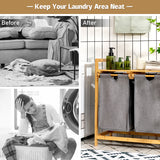 NNECW  2-Section Bamboo Laundry Hamper with Dual Compartments for Bathroom