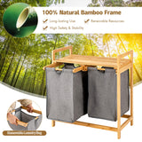 NNECW  2-Section Bamboo Laundry Hamper with Dual Compartments for Bathroom