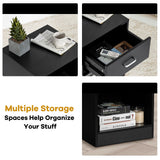 NNECW 2-tier Wooden Bedside Table with Storage Drawer & Cabinet for Bedroom/Living Room/Office-Black