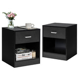 NNECW 2-tier Wooden Bedside Table with Storage Drawer and Cabinet for Bedroom/Living Room/Office-Black-2 pieces
