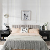 NNECW 2-tier Wooden Bedside Table with Storage Drawer and Cabinet for Bedroom/Living Room/Office-Black-2 pieces