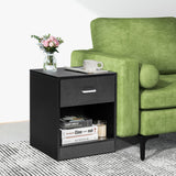 NNECW 2-tier Wooden Bedside Table with Storage Drawer and Cabinet for Bedroom/Living Room/Office-Black-2 pieces