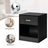 NNECW 2-tier Wooden Bedside Table with Storage Drawer and Cabinet for Bedroom/Living Room/Office-Black-2 pieces