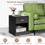 NNECW 2-tier Wooden Bedside Table with Storage Drawer and Cabinet for Bedroom/Living Room/Office-Black-2 pieces