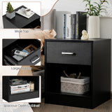 NNECW 2-tier Wooden Bedside Table with Storage Drawer and Cabinet for Bedroom/Living Room/Office-Black-2 pieces