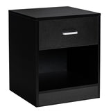 NNECW 2-tier Wooden Bedside Table with Storage Drawer & Cabinet for Bedroom/Living Room/Office-Black