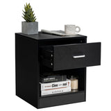 NNECW 2-tier Wooden Bedside Table with Storage Drawer & Cabinet for Bedroom/Living Room/Office-Black