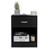 NNECW 2-tier Wooden Bedside Table with Storage Drawer & Cabinet for Bedroom/Living Room/Office-Black