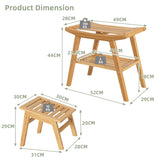 NNECW Bamboo Shower Seat Bench with Foot Stool for Indoor & Outdoor