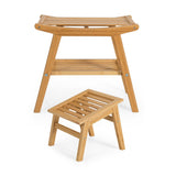 NNECW Bamboo Shower Seat Bench with Foot Stool for Indoor & Outdoor