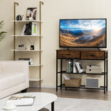 NNECW 100cm Console Table with 2 Drawers &amp; 2-Tier Shelves &amp; Anti-Toppling Design-Brown