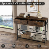 NNECW 100cm Console Table with 2 Drawers &amp; 2-Tier Shelves &amp; Anti-Toppling Design-Brown