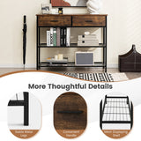 NNECW 100cm Console Table with 2 Drawers &amp; 2-Tier Shelves &amp; Anti-Toppling Design-Brown