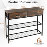 NNECW 100cm Console Table with 2 Drawers &amp; 2-Tier Shelves &amp; Anti-Toppling Design-Brown