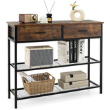 NNECW 100cm Console Table with 2 Drawers &amp; 2-Tier Shelves &amp; Anti-Toppling Design-Brown
