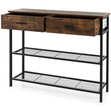 NNECW 100cm Console Table with 2 Drawers &amp; 2-Tier Shelves &amp; Anti-Toppling Design-Brown
