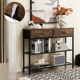 NNECW 100cm Console Table with 2 Drawers &amp; 2-Tier Shelves &amp; Anti-Toppling Design-Brown