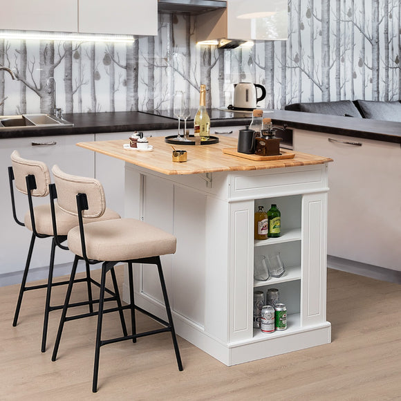 NNECW Kitchen Island with Drop Leaf Countertop and 3-Level Adjustable Shelves-White