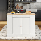 NNECW Kitchen Island with Drop Leaf Countertop and 3-Level Adjustable Shelves-White