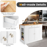 NNECW Kitchen Island with Drop Leaf Countertop and 3-Level Adjustable Shelves-White