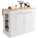 NNECW Kitchen Island with Drop Leaf Countertop and 3-Level Adjustable Shelves-White
