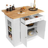 NNECW Kitchen Island with Drop Leaf Countertop and 3-Level Adjustable Shelves-White