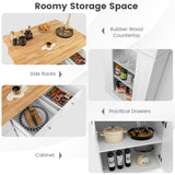 NNECW Kitchen Island with Drop Leaf Countertop and 3-Level Adjustable Shelves-White
