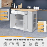 NNECW Kitchen Island with Drop Leaf Countertop and 3-Level Adjustable Shelves-White