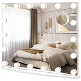NNECW 65 cm Vanity Tabletop and Wall-Mounted Mirror with 18 Dimmable LED Bulbs