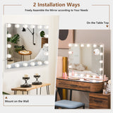 NNECW 65 cm Vanity Tabletop and Wall-Mounted Mirror with 18 Dimmable LED Bulbs
