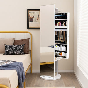 NNECW 360° Swivel Jewelry Cabinet Armoire with Cosmetics Storage for Bedroom