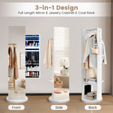 NNECW 360° Swivel Jewelry Cabinet Armoire with Cosmetics Storage for Bedroom