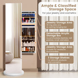 NNECW 360° Swivel Jewelry Cabinet Armoire with Cosmetics Storage for Bedroom