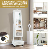 NNECW Jewellery Armoire with Full Length Mirror and Built-in LED Lights for Bedroom-White